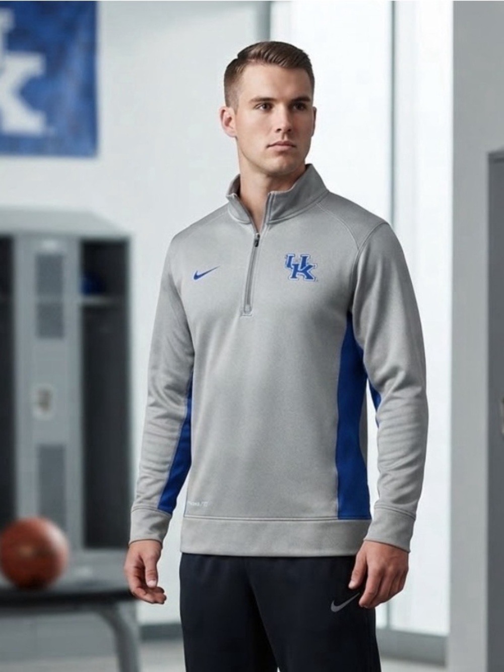 Nike UK Men’s Grey & Blue 1/4-Zip Performance Jacket - University of Kentucky